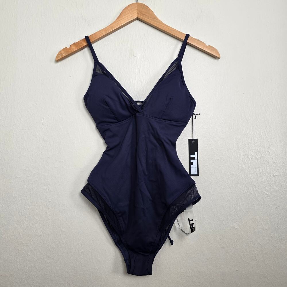 TA3 Plunge Mesh Contour Lace Up Compression Swimsuit NWT XS Reg/Long Midnight